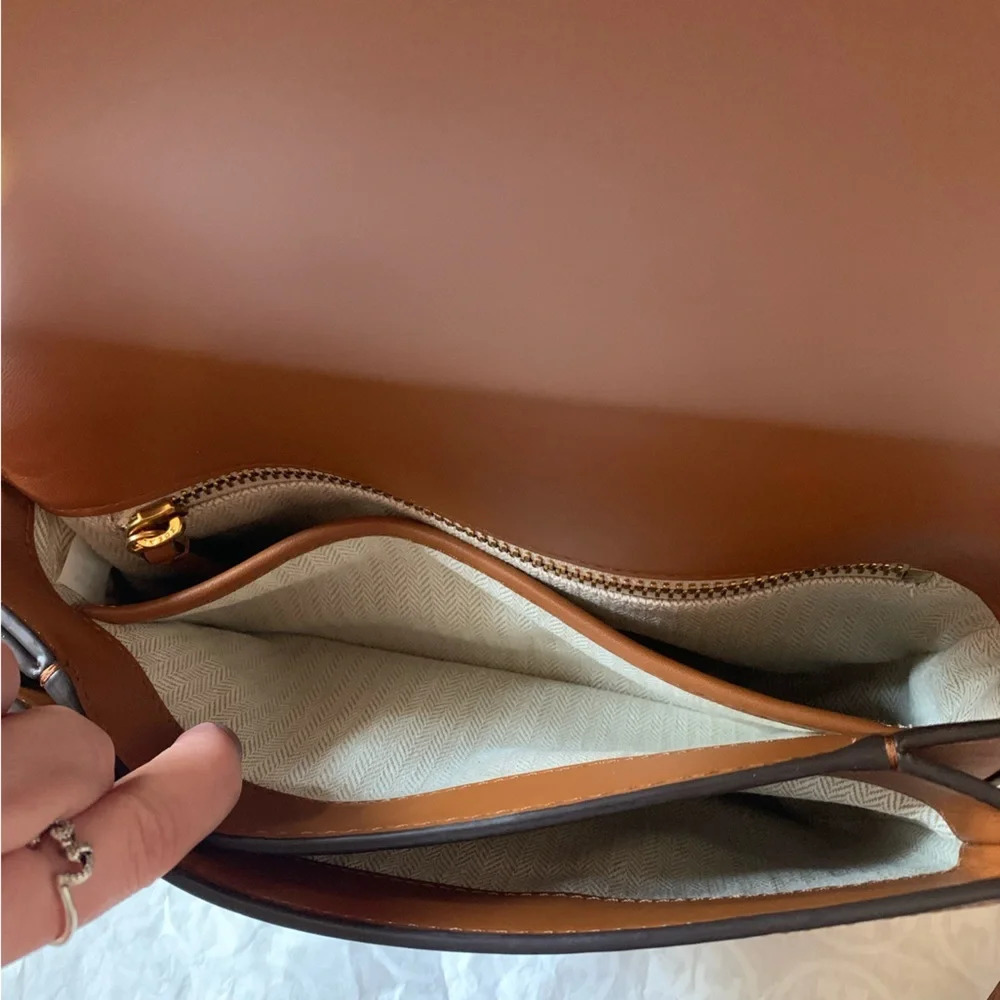 Tory Burch Emerson Woven Crossbody Bag Multicolor Orange White Tan Brown Gold - Picture 10 of 15